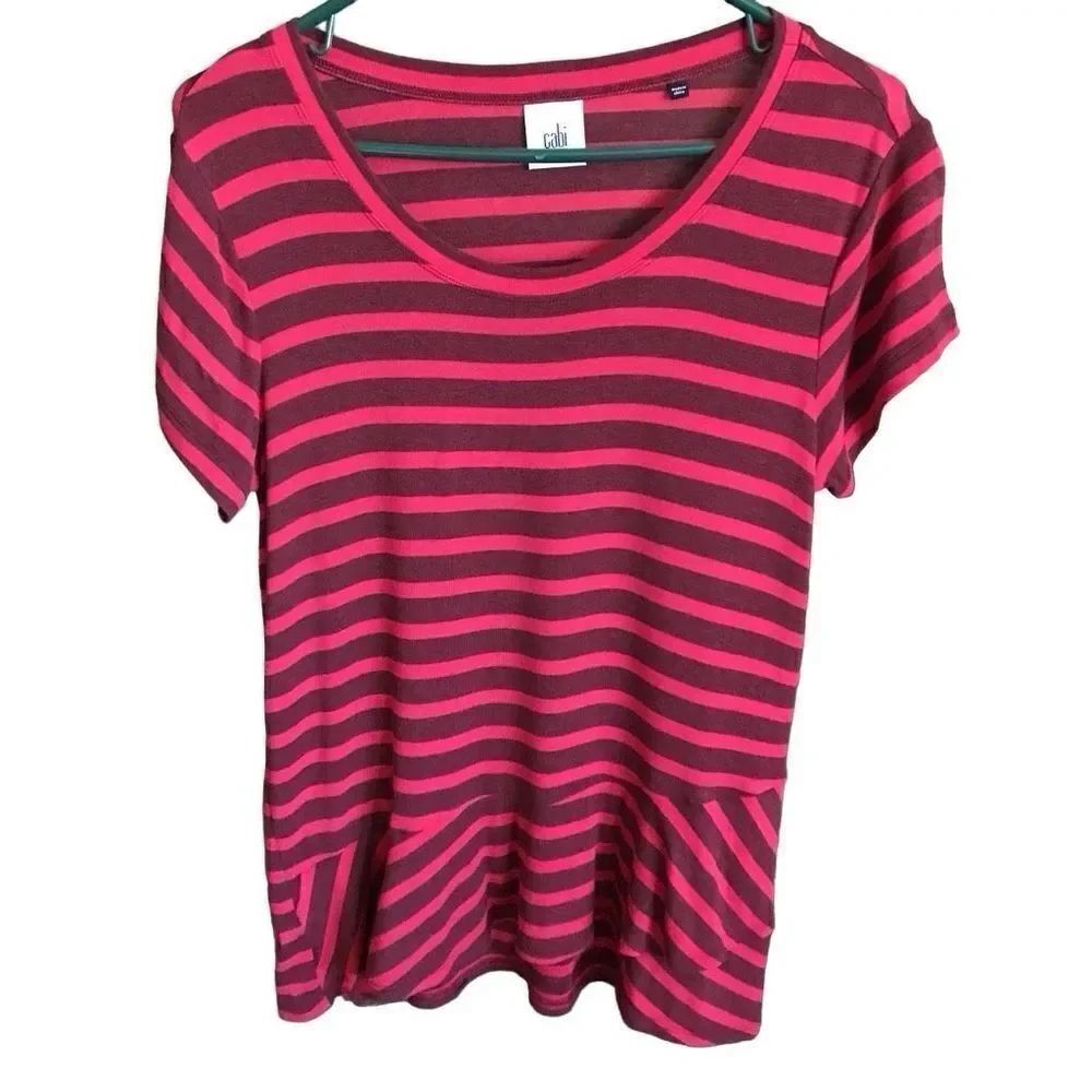 CAbi red striped ruffle top short sleeve size Small women’s soft comfortable